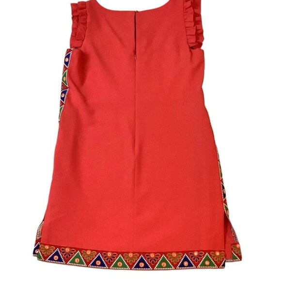 Vince Camuto Women’s Coral Aztec Embroidered Ruffle Sleeve Dress Size 12P - Picture 6 of 16